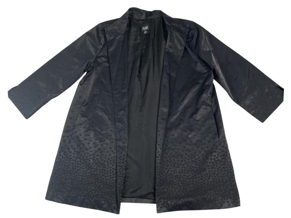 Eileen Fisher Jacket Coat Womens M Georgette Black Kimono Silk Lined Open Front